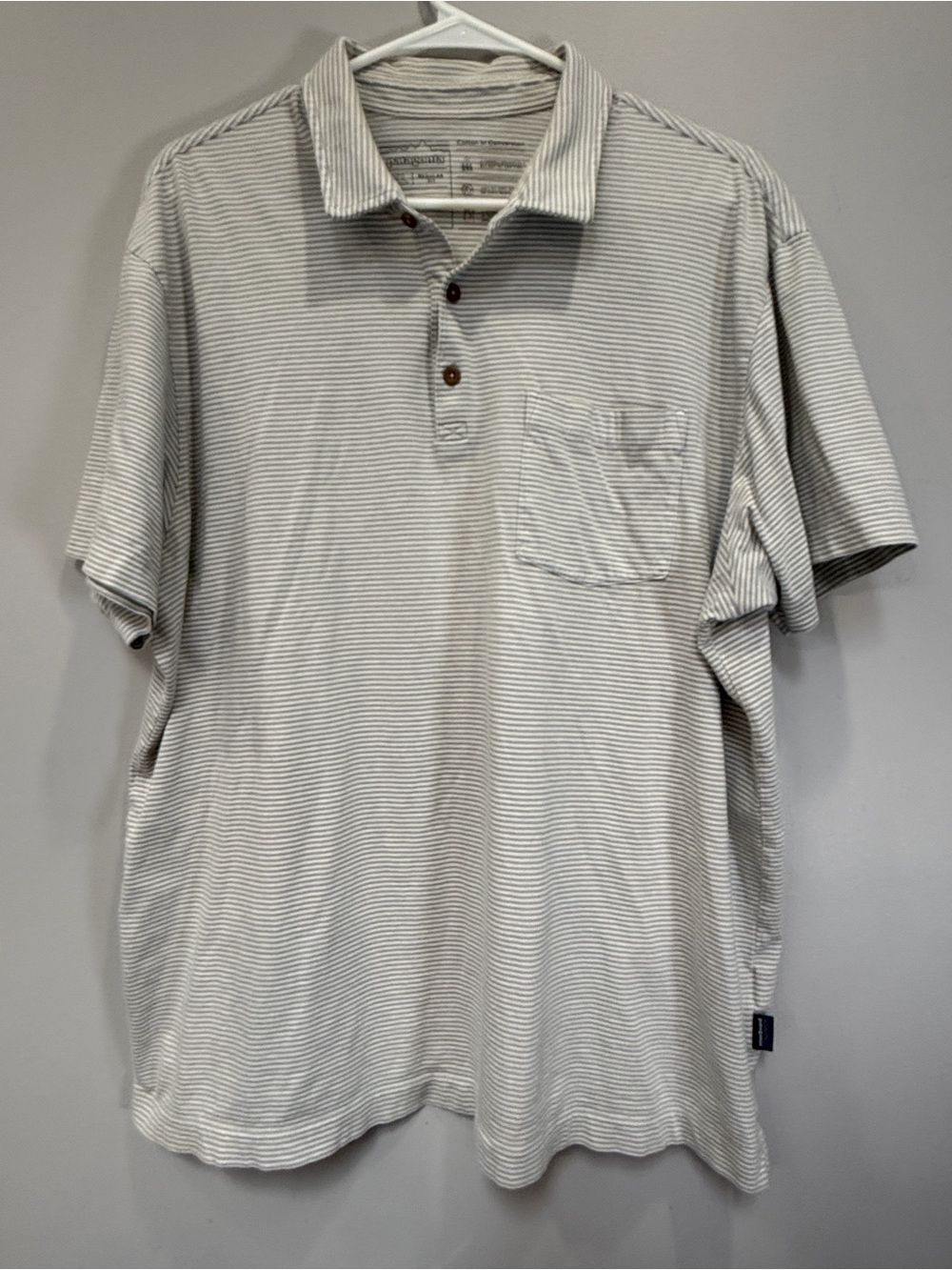 Patagonia Men's Light Gray & White Thin-Striped Polo